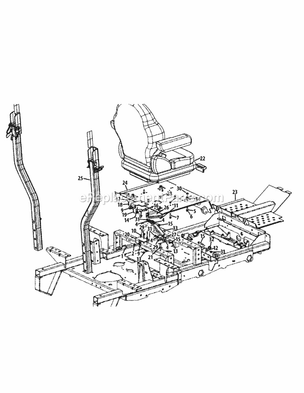 Seat Assembly Diagram and Parts List for S6031-KW 53DI8DU6050-31HP Cub Cadet Lawn Tractor